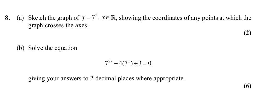 Sketch-the-graph-of--$y-=-7^x$,--$x--eq--ext{R}$,-showing-the-coordinates-of-any-points-at-which-the-graph-crosses-the-axes-Edexcel-A-Level Maths Pure-Question 2-2010-Paper 4.png